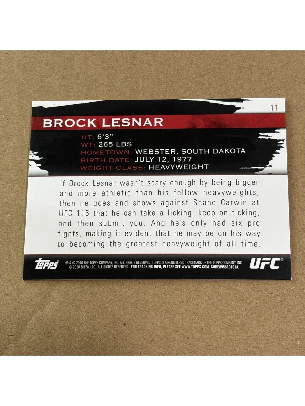 2010 Topps UFC Knockout Brock Lesnar #11